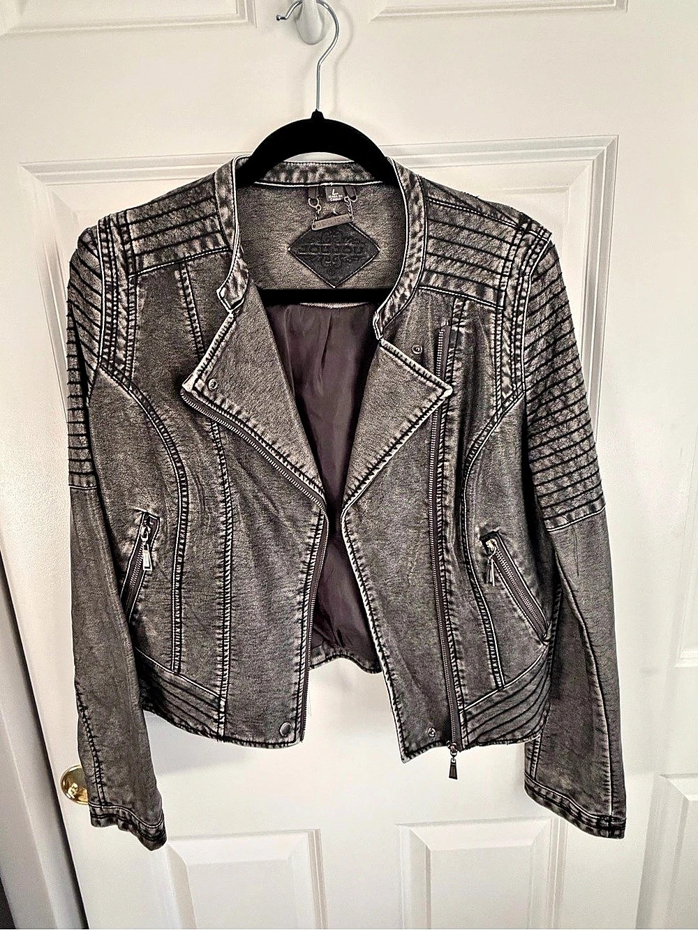 Jou Jou Faux Leather Moto Jacket Gray - Large